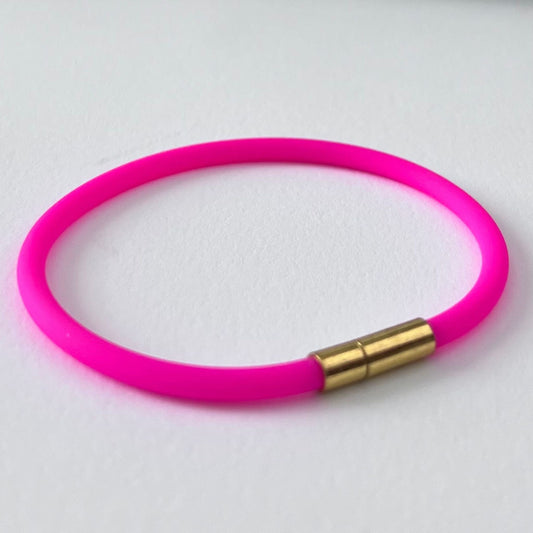 Tami Waterproof Soft-Touch Rubber Cord Bracelet with Gold Needle/Pin Clasp-Hot Pink