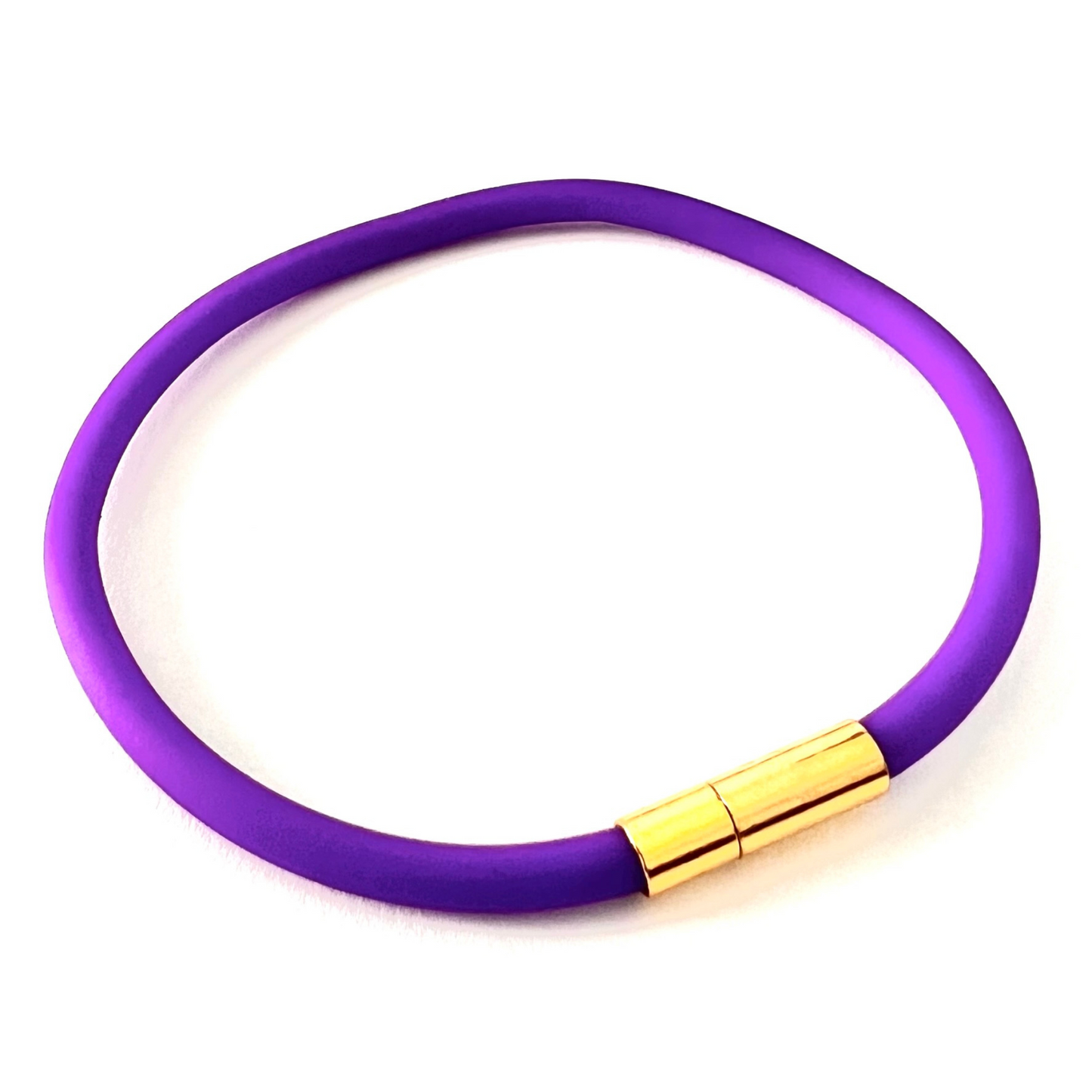 Tami Waterproof Soft Touch Rubber Cord Bracelet with Gold Needle/Pin Clasp-Purple