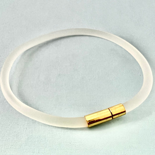 Tami Waterproof Soft-Touch Rubber Cord Bracelet with Gold Needle/Pin Clasp-Clear